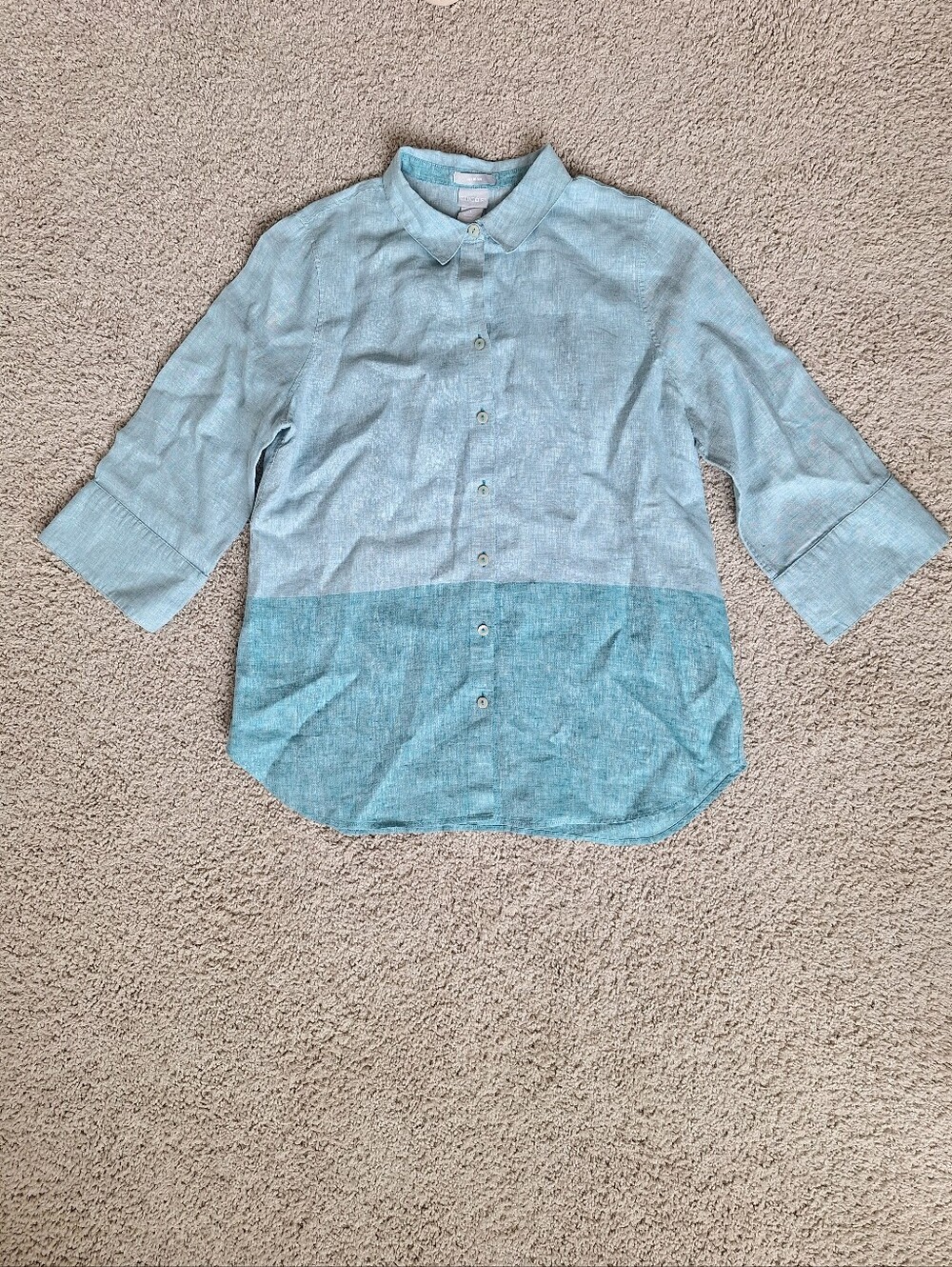 Chicos Womens 100% Linen No Iron Ombre Colorblock Coastal Size 1 Small Blue/Teal